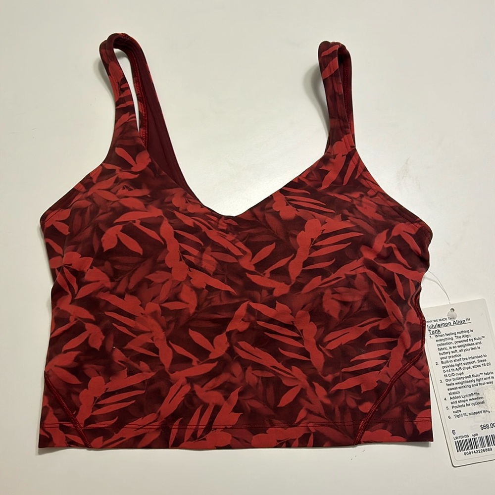 Lululemon red floral Align Cropped Tank yoga | size 6 | NWT. Cute comfortable